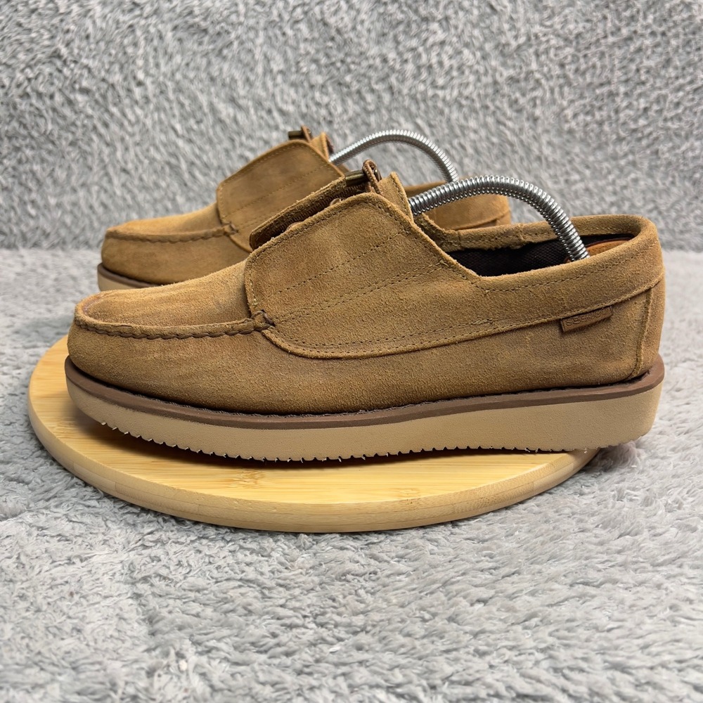 Sebago Suede Shoes Mens 9.5 Tan Moc‎ Toe Loafers Vibram Wedge Sole Toggle Lace